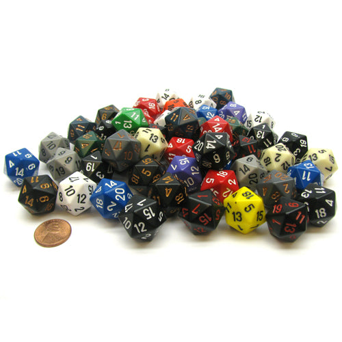 Bag of 50 Assorted Polyhedral Opaque D20 dice