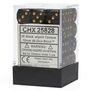 Black/Gold Opaque D6 Set of 36 (12mm)
