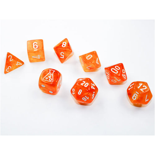 Borealis Polyhedral Blood Orange/white Luminary™ 7-Die Set (with bonus die)