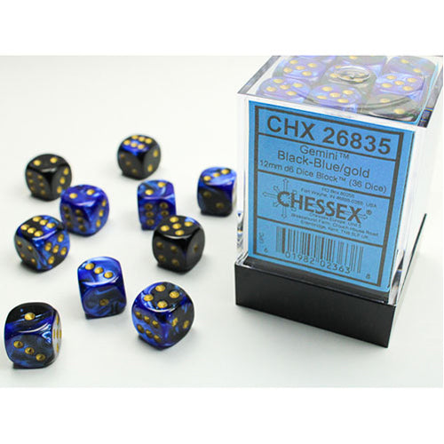 Chessex - 12mm D6 Dice Block - Black & Blue w/Gold