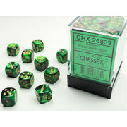 Chessex - 12mm D6 Dice Block - Black & Green w/Gold