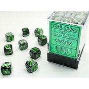 Chessex - 12mm D6 Dice Block - Black& Grey w/Green
