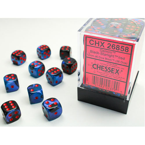 Chessex - 12mm D6 Dice Block - Black & Starlight w/Red