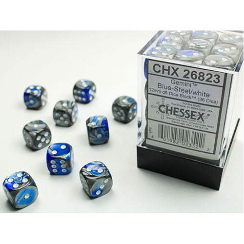 Chessex - 12mm D6 Dice Block -Blue & Steel w/White