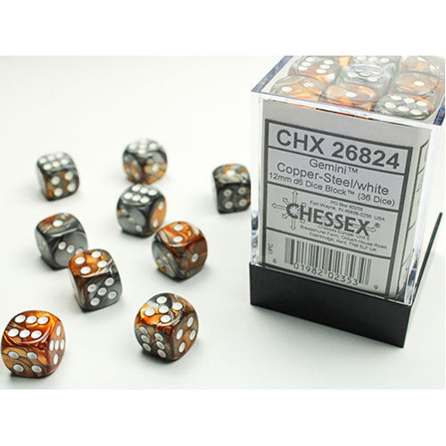 Chessex - 12mm D6 Dice Block - Copper & Steel w/White