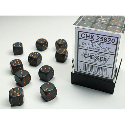 Chessex - 12mm D6 Dice Block - Dark Grey w/Copper
