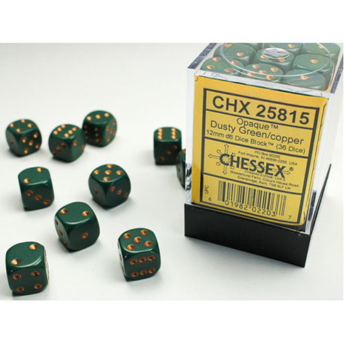 Chessex - 12mm D6 Dice Block - Dusty Green w/Gold