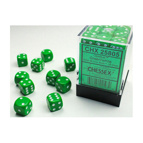 Chessex - 12mm D6 Dice Block - Green w/White