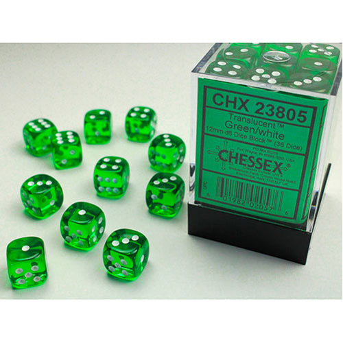 Chessex - 12mm D6 Dice Block - Green w/white
