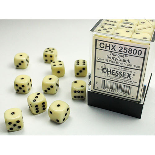 Chessex - 12mm D6 Dice Block - Ivory w/Black