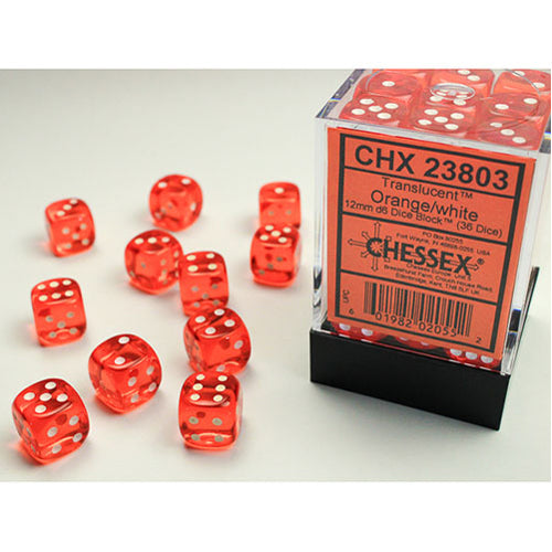 Chessex - 12mm D6 Dice Block - Orange w/white