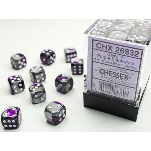 Chessex - 12mm D6 Dice Block - Purple & Steel w/White
