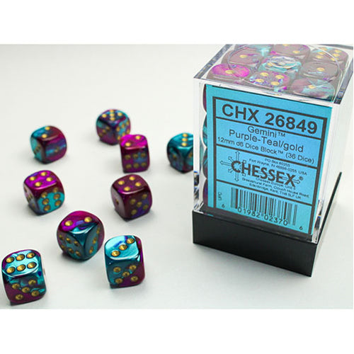 Chessex - 12mm D6 Dice Block - Purple & Teal w/Gold