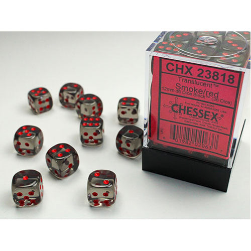 Chessex - 12mm D6 Dice Block - Smoke w/red