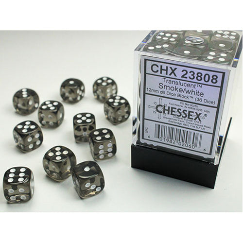 Chessex - 12mm D6 Dice Block - Smoke w/white