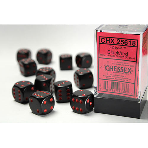 Chessex - 16mm D6 Dice Block - Black w/Red