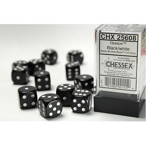 Chessex - 16mm D6 Dice Block - Black w/White