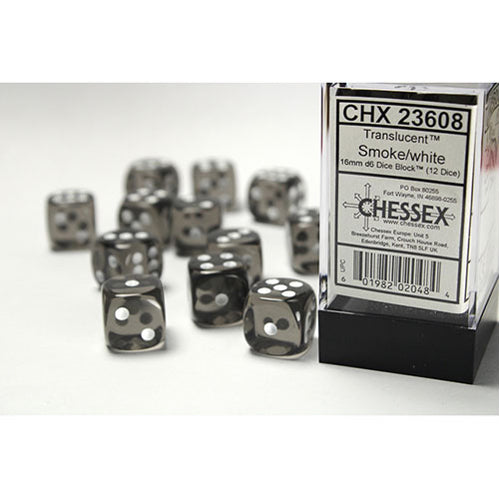Chessex - 16mm D6 Dice Block - Smoke w/white