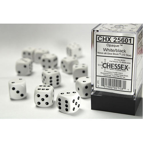 Chessex - 16mm D6 Dice Block - White w/Black