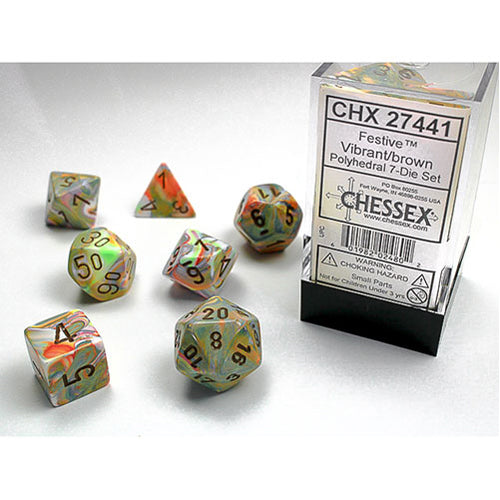 Chessex - Festive Polyhedral 7 Dice Set - Vibrant w/Brown