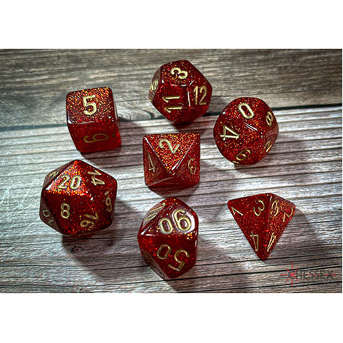 Chessex - Glitter Polyhedral 7 Dice Set - Ruby & Gold