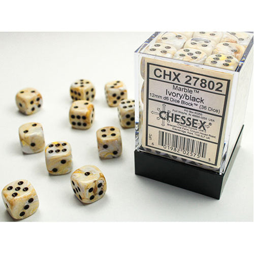 Chessex - Marble 12mm D6 Dice Block - Ivory w/Black