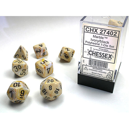 Chessex - Marble Polyhedral 7 Dice Set - Ivory w/Black