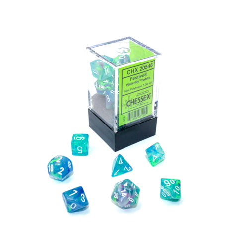 Chessex - Mini Festive Polyhedral 7 Die Set - Waterlily White