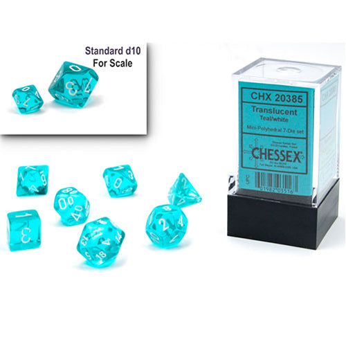 Chessex - Mini Translucent Polyhedral 7 Die Set - Teal & White
