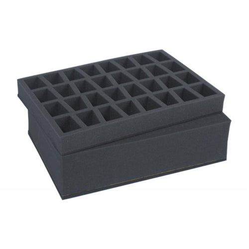 Combi BOX with 100mm deep raster foam tray and foam tray for 32 miniatures on 40mm bases