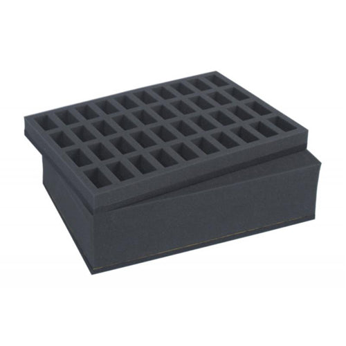 Combi BOX with 100mm deep raster foam tray and foam tray for 40 miniatures on 25mm bases