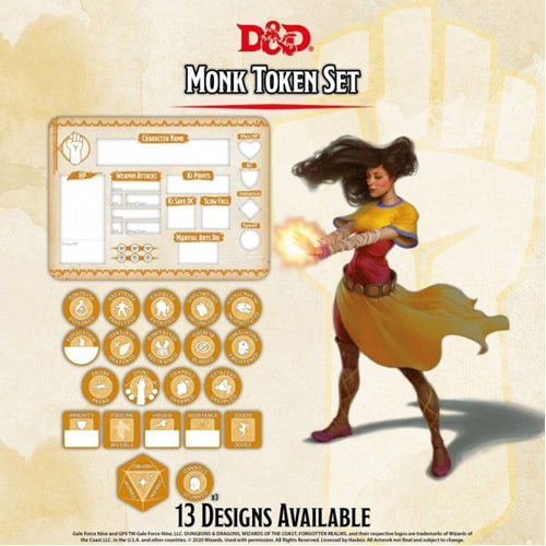 D&D Monk Token Set (Player Board & 22 Tokens)