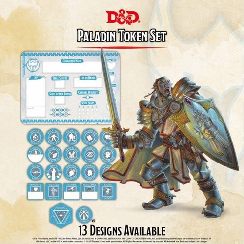 D&D Paladin Token Set (Player Board & 22 Tokens)