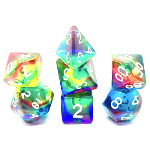 Dice Set Transparent: Rainbow Storm