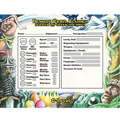 Dungeon Crawl Classics RPG: 0-level Scratch Off Character Sheets