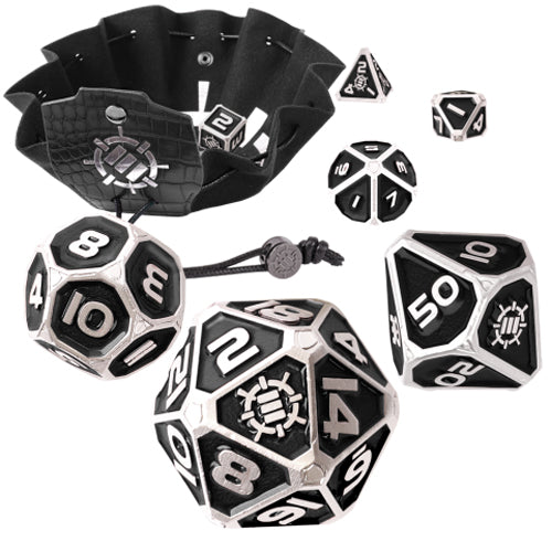 Enhance Tabletop RPGs Collectors Edition 7pc Enamel Dice Set with Drawstring Pouch (Black)