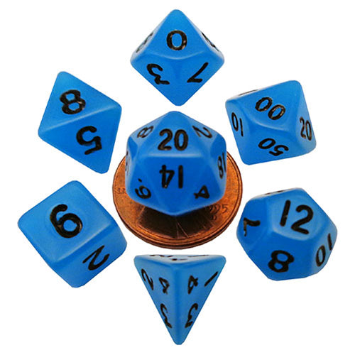 Fanroll - 10mm Mini Polyhedral Dice set - Glow Blue