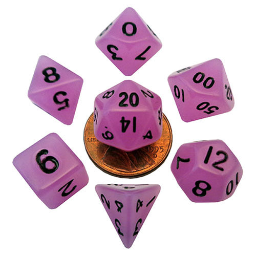 Fanroll - 10mm Mini Polyhedral Dice set - Glow Purple