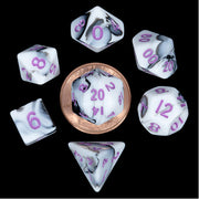 Fanroll - 10mm Mini Polyhedral Dice set - Marble w/ Purple Numbers