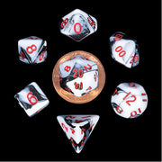 Fanroll - 10mm Mini Polyhedral Dice set - Marble w/ Red Numbers