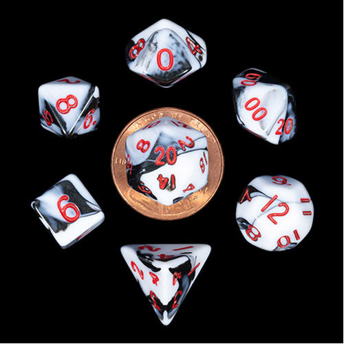 Fanroll - 10mm Mini Polyhedral Dice set - Marble w/ Red Numbers