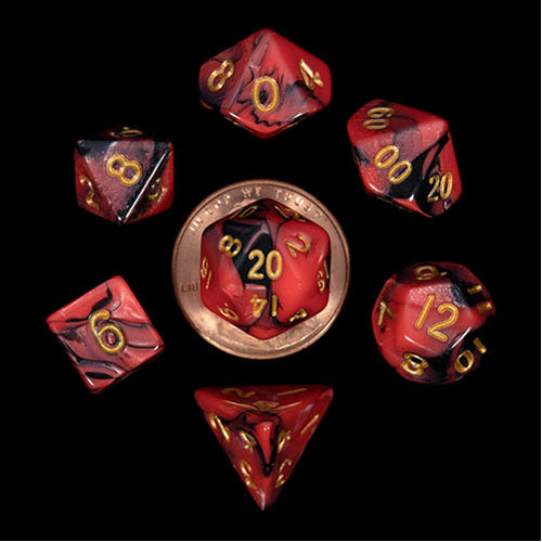 Fanroll - 10mm Mini Polyhedral Dice set - Red/Black w/ Gold Numbers