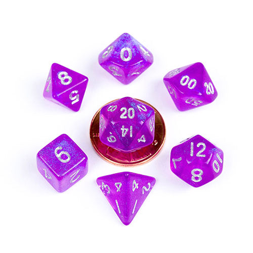 Fanroll - 10mm Mini Polyhedral Dice set - Stardust Purple