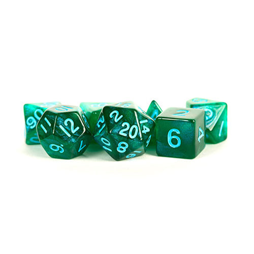 Fanroll - 16mm Acrylic Polyhedral Dice Set: Stardust Green w/ Blue Numbers