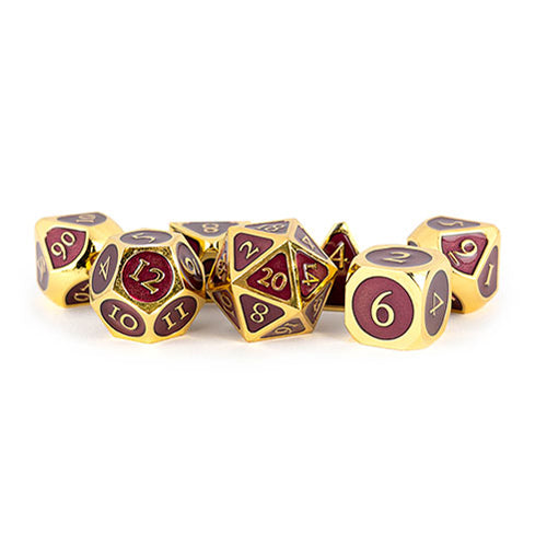 Fanroll - 16mm Metal Polyhedral Dice Set: Gold w/ Purple Enamel