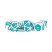 Fanroll - 16mm Metal Polyhedral Dice Set: Silver w/ Teal Enamel