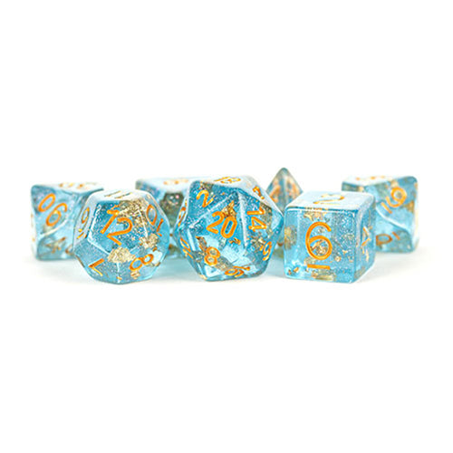 Fanroll - 16mm Resin Polyhedral Dice Set: Blue w/ Gold Foil