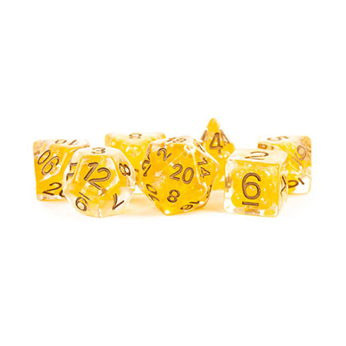 Fanroll - 16mm Resin Polyhedral Dice Set: Pearl Citrine with Copper Numbers