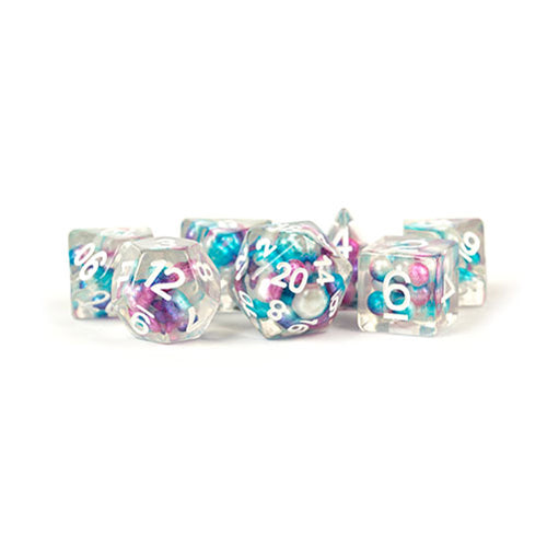 Fanroll - 16mm Resin Polyhedral Dice Set: Pearl Gradient Purple/Teal/White
