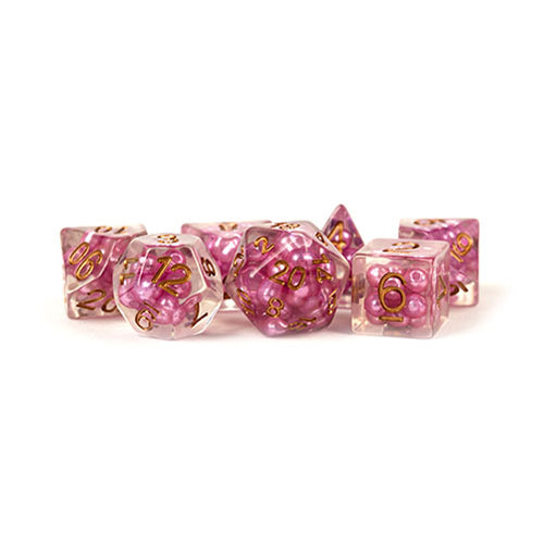 Fanroll - 16mm Resin Polyhedral Dice Set: Pearl Pink w/ Copper Numbers